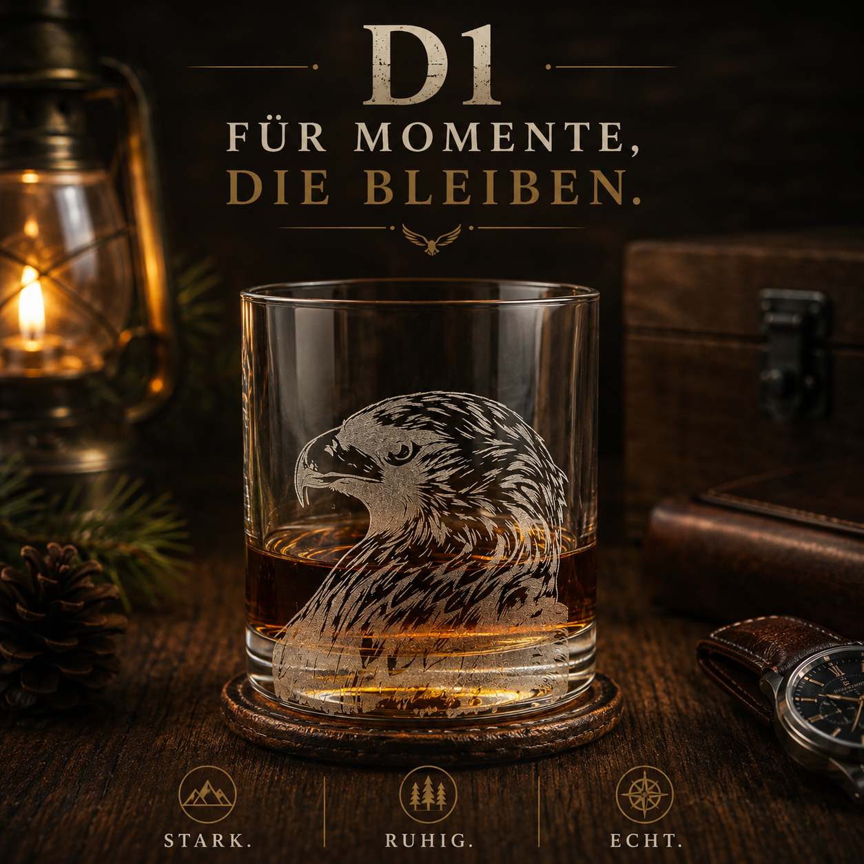 exklusiver Kristallglas-Tumbler graviert mit Greifvogel