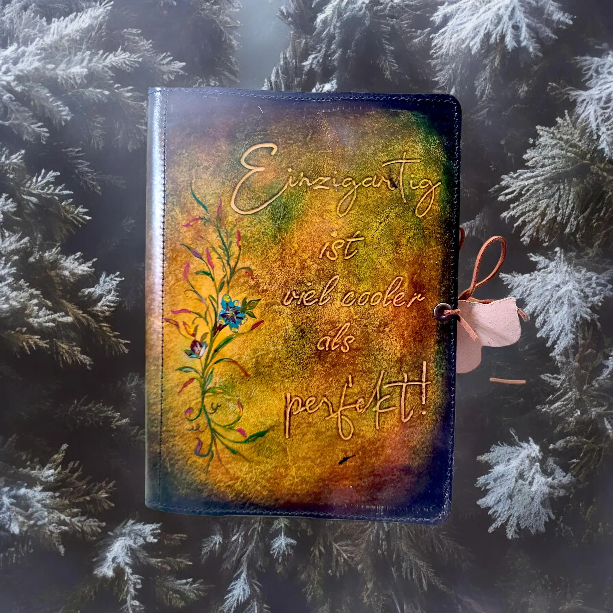 exklusive Leder Buchhülle mit Zitat, Ledercover,Schutzhülle DIN A5