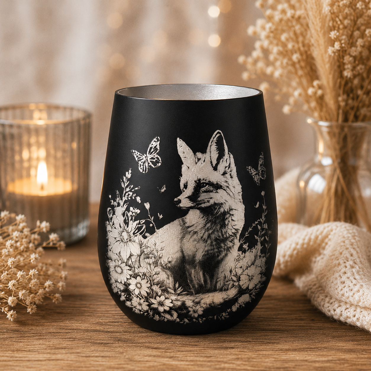 Elegantes Schwarzes Fuchs-Windlicht aus Glas – edle Lichtmomente mit natürlichem Charme
