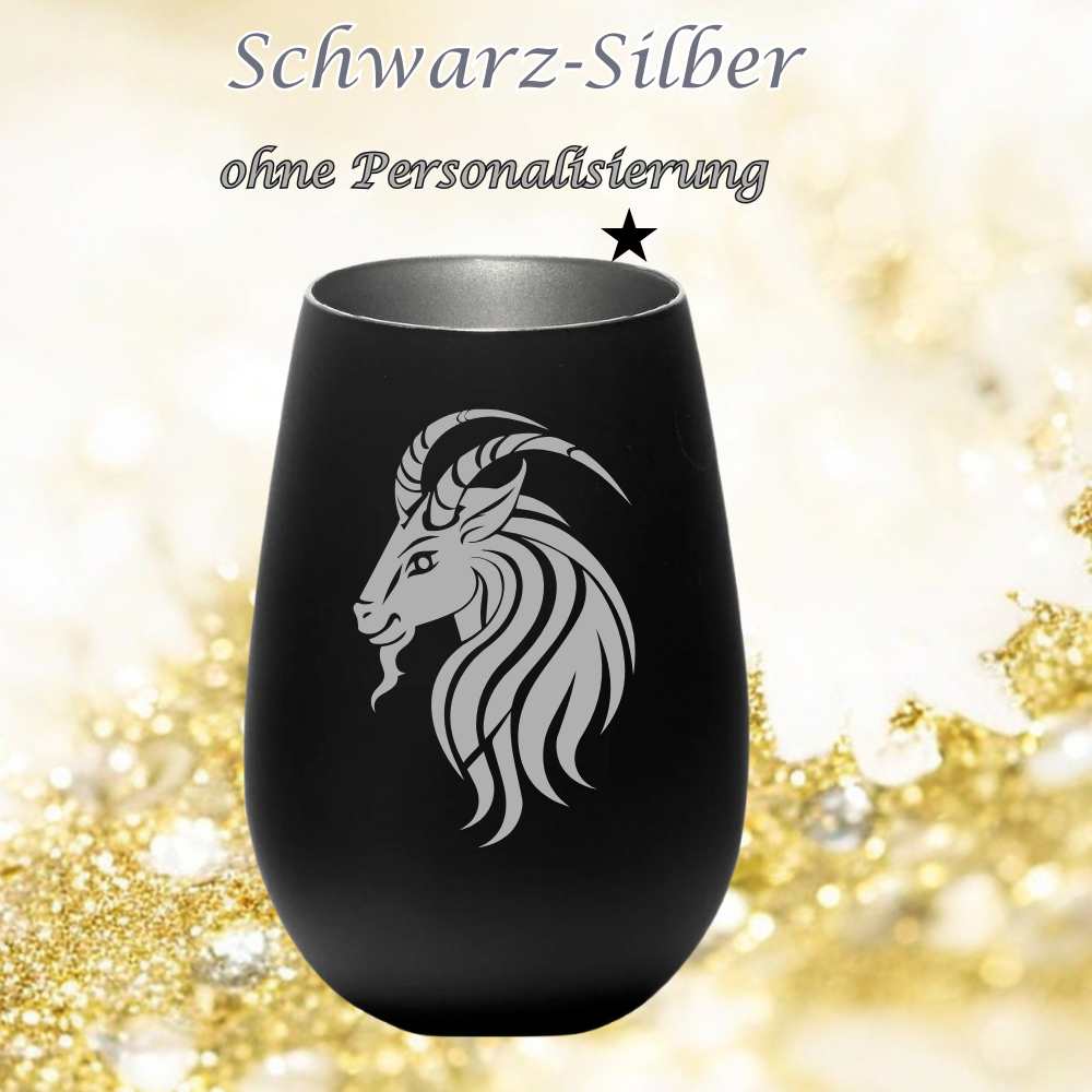 exklusives Windlicht mit Steinbock Gravur , Sternzeichen Astrologie Becher