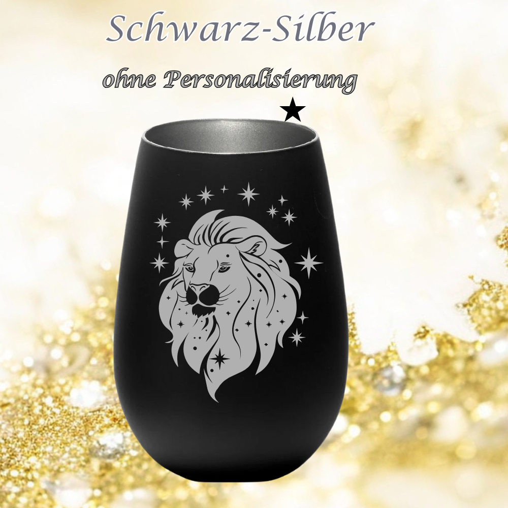 exklusives Windlicht mit Löwe Gravur , Sternzeichen Astrologie Becher