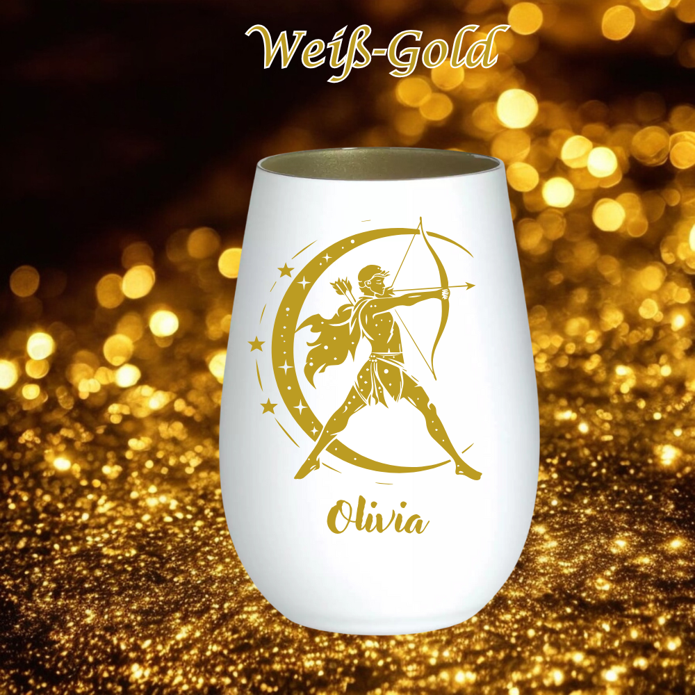 personalisiertes Windlicht Sternzeichen Schütze | Kristallglas Becher mit Gravur | 5 Farben