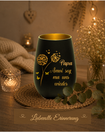 Personalisiertes Trauerlicht Schwarz Gold | Erinnerungslicht mit Name
