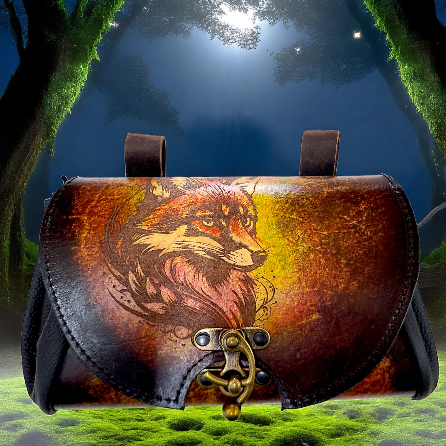 Exklusive Leder Gürteltasche mit Fuchsmotiv