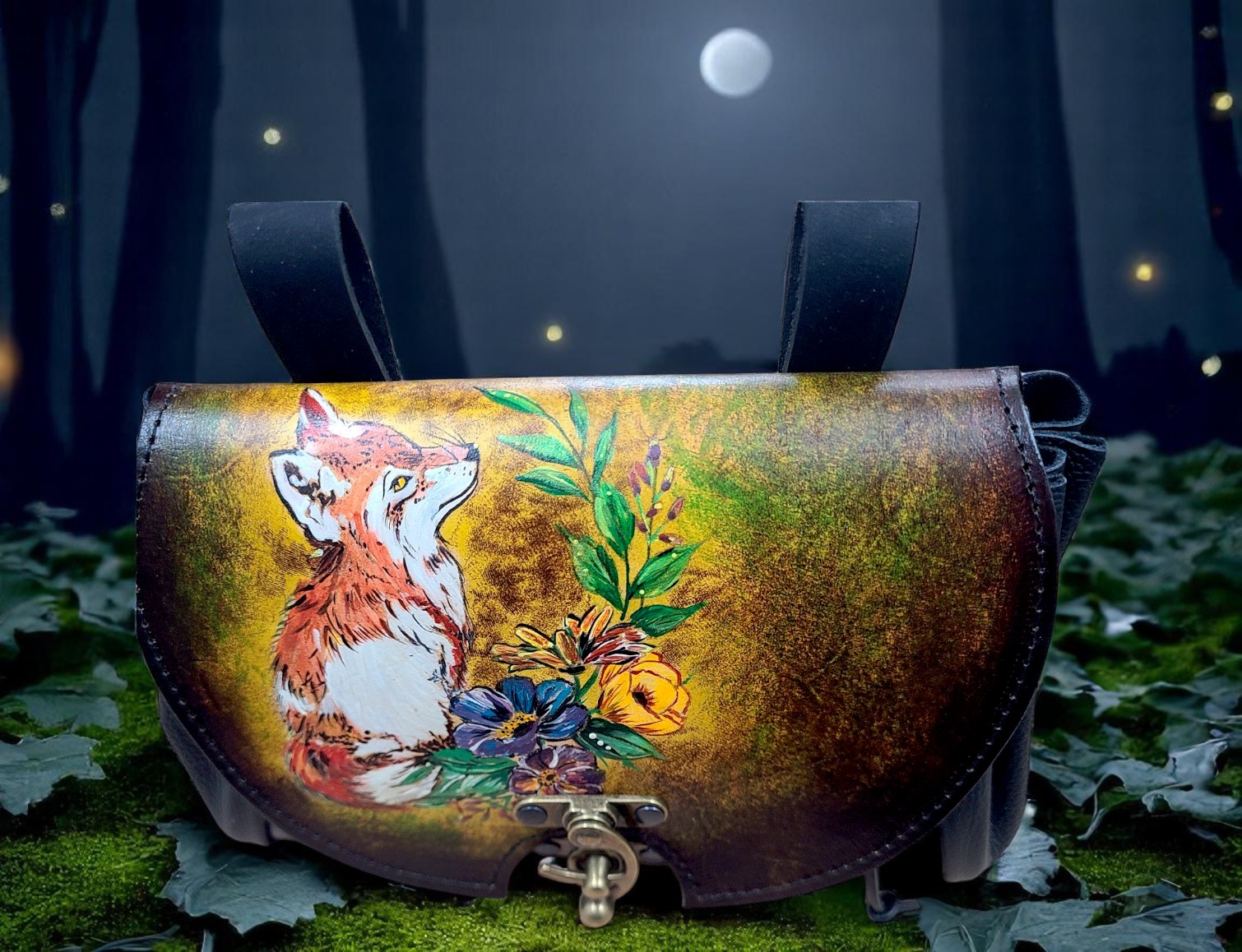 Exklusive Leder Gürteltasche mit Fuchs Motiv