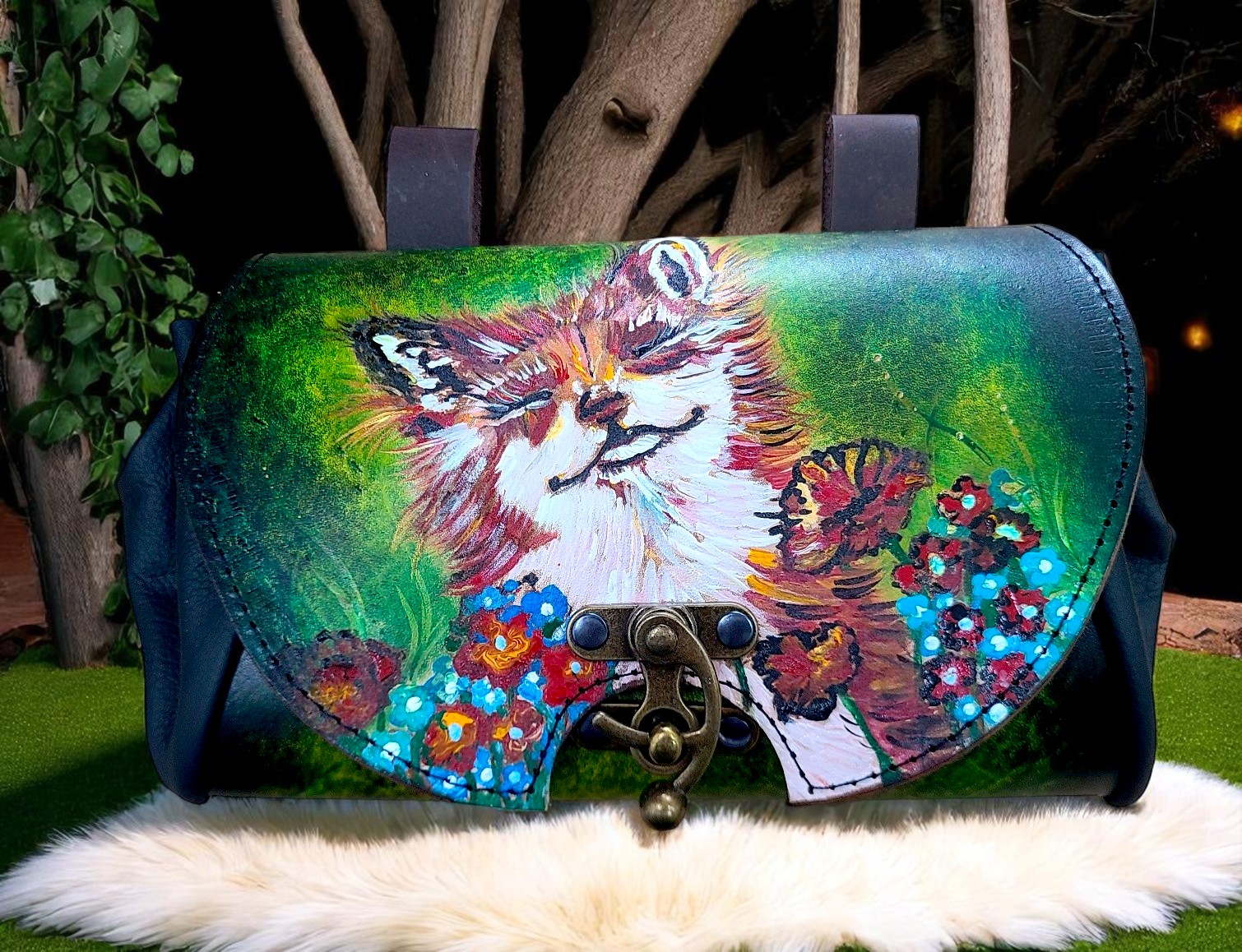 Exklusive Leder Gürteltasche mit Fuchs Motiv
