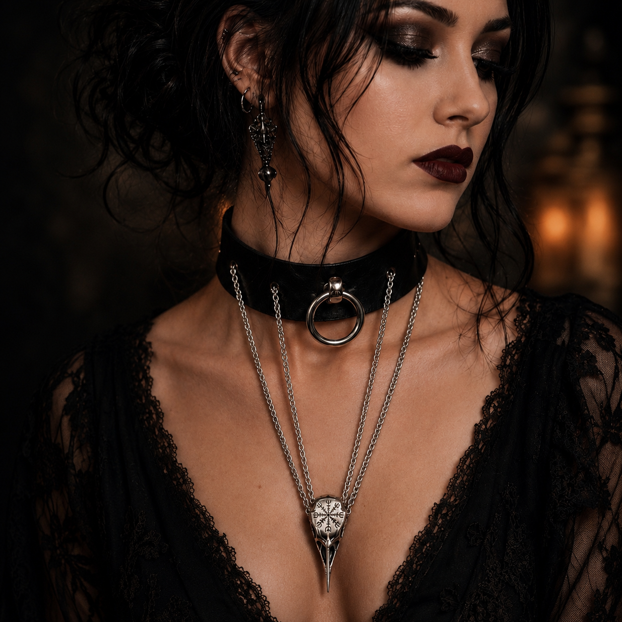 Gothic Choker mit Rabenschädel | Gothic Halsband mit O-Ring