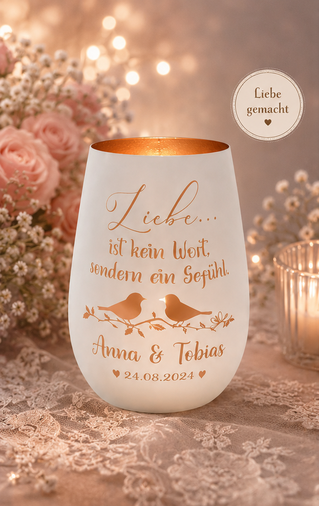 personalisiertes Windlicht für Paare – Liebe ist kein Wort
