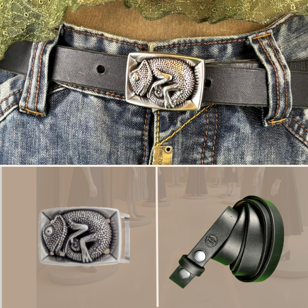 Eleganter schwarzer Vollleder-Gürtel 2,5 cm Breite mit Chamälion Schnalle