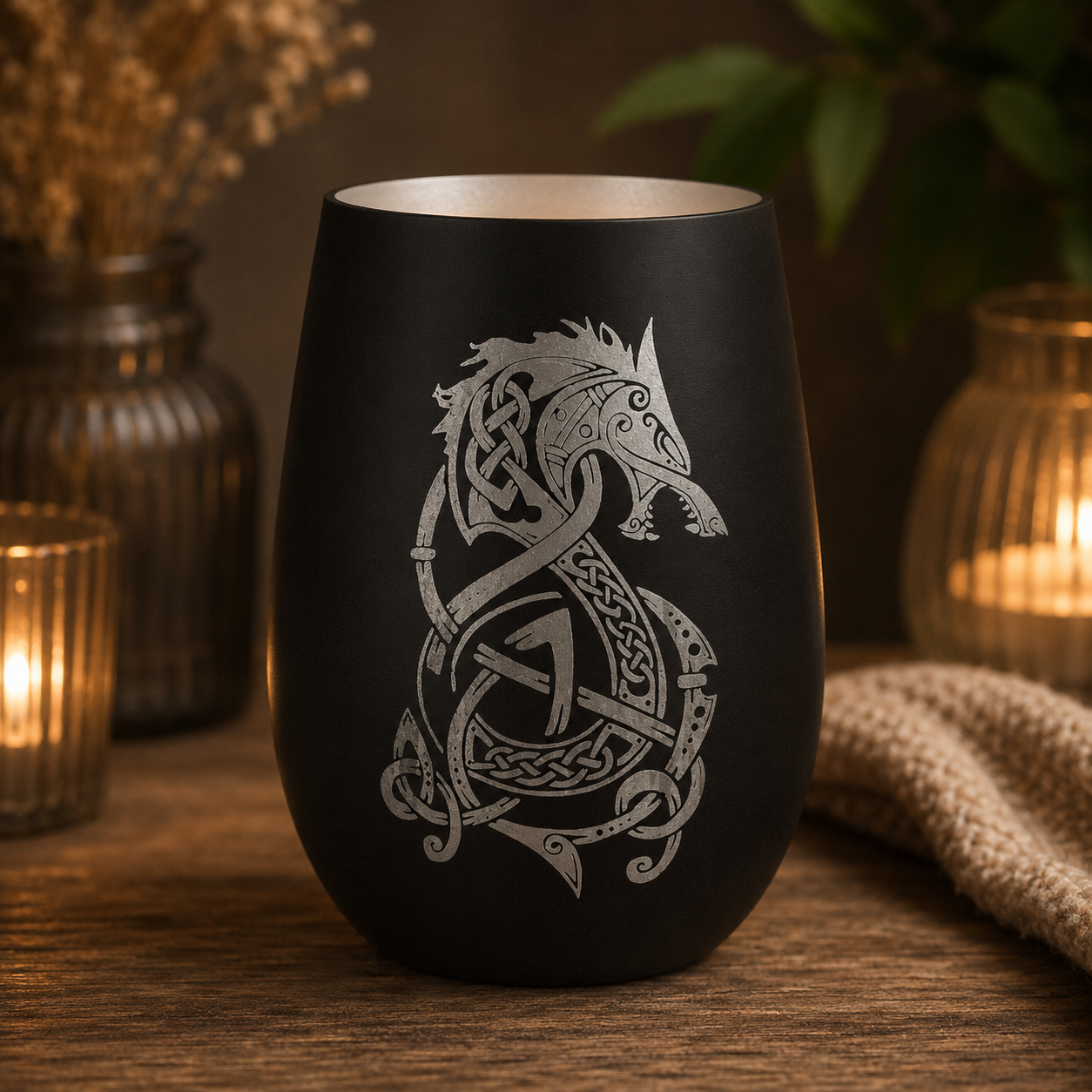 exklusives Windlicht keltischer Drache aus Glas