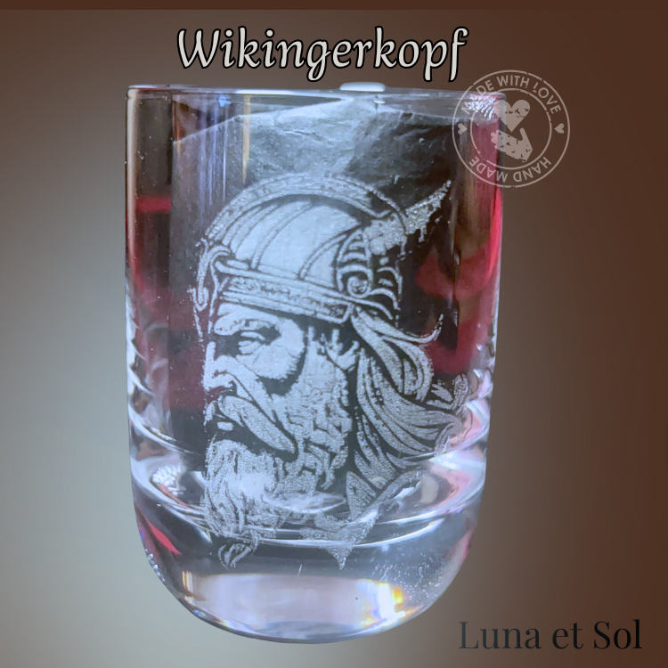 graviertes nordisches Shot Glas Wikinger Kopf