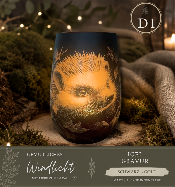 Personalisiertes Igel Windlicht – liebevolles Geschenk aus Kristallglas
