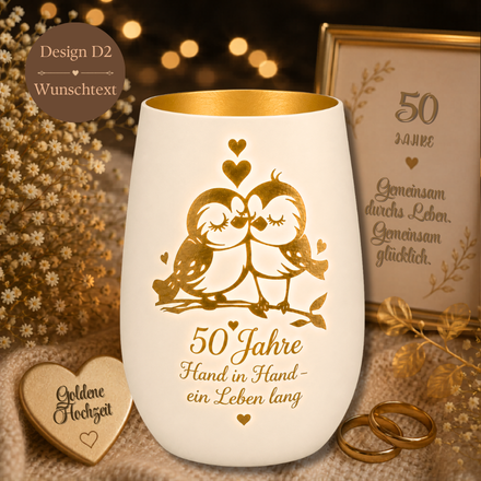 Personalisiertes Hochzeit Windlicht – Graviertes Kristallglas mit Lovebirds, Hochzeitsgeschenk