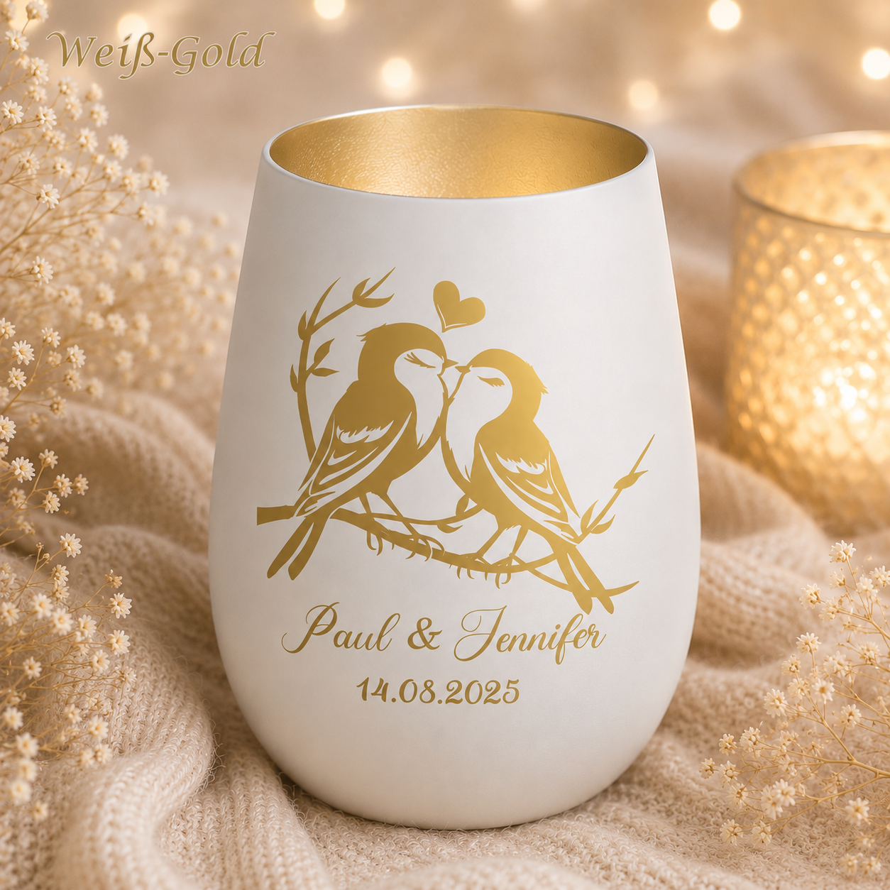 Personalisiertes Jahrestag Windlicht, Lovebirds Windlicht