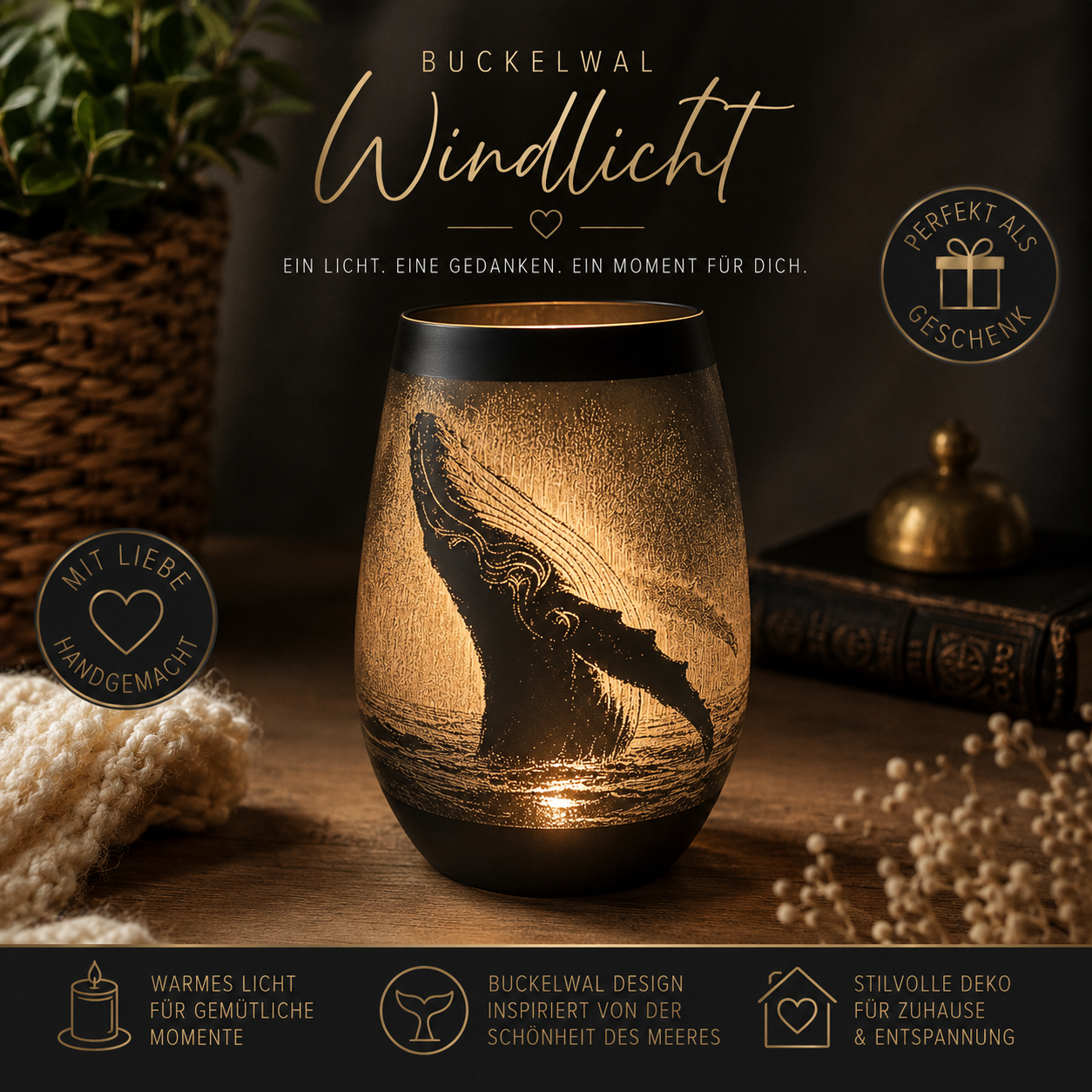 Buckelwal Windlicht  – Humpback Whale Candle Holder