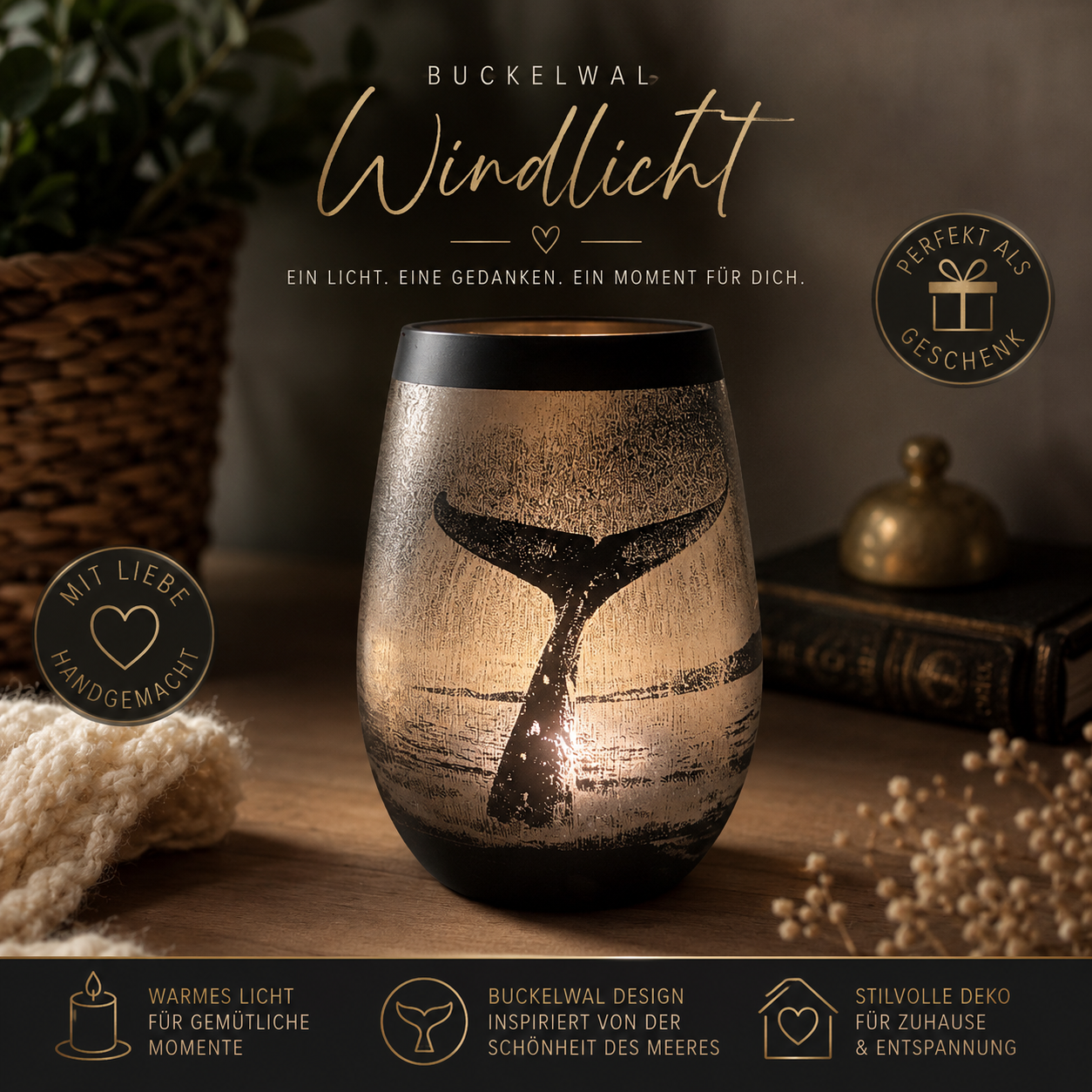 Buckelwal Fluke Windlicht  – Humpback Whale Candle Holder