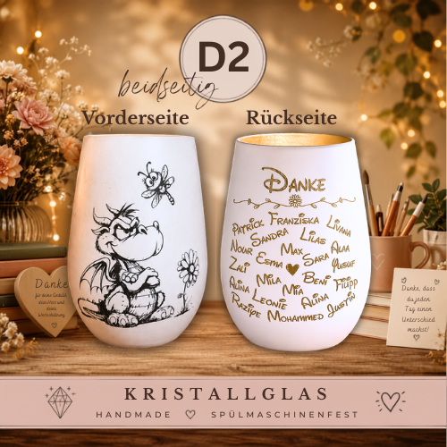 Drachen Windlicht personalisiert | Lehrer Geschenk mit Kindernamen | Kita Abschied | Namenswolke für Erzieher, Hebamme & Tagesmutter