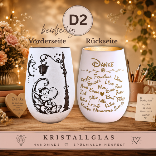 Drachen Windlicht personalisiert | Lehrer Geschenk mit Kindernamen | Kita Abschied | Namenswolke für Erzieher, Hebamme & Tagesmutter