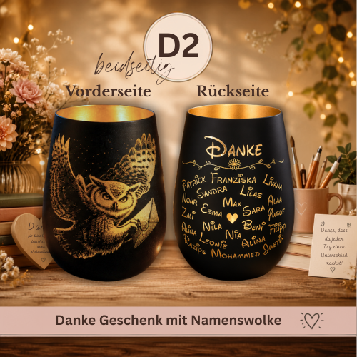 Abschiedsgeschenk Lehrer Erzieher Kollege Ruhestand Team  | zauberhafte Eule inspiriert von einer fantastischen Welt  | mit Namen |